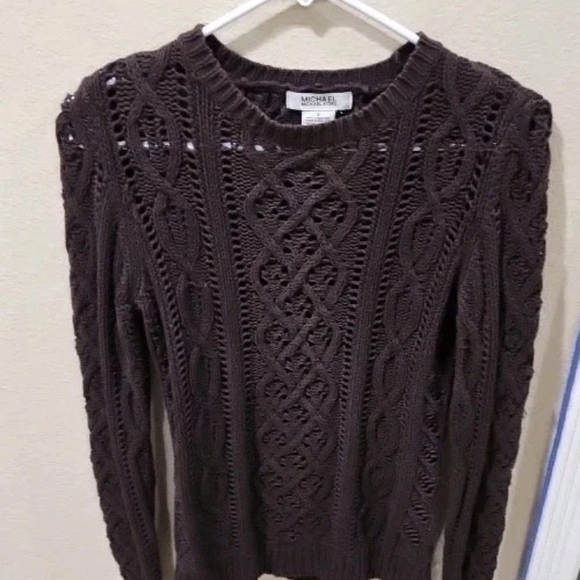 MICHAEL Michael Kors Brown Crew Neck Sweater with Cable Knit